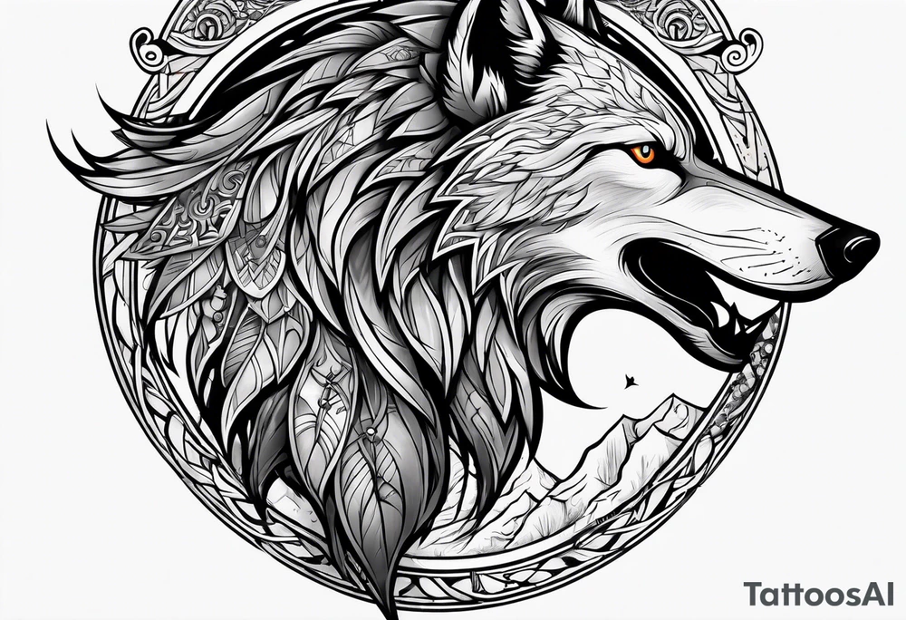 Viking wolf and crow tattoo idea