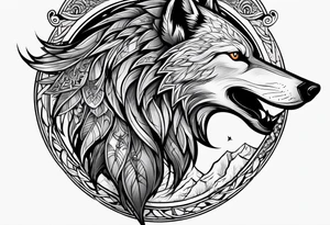 Viking wolf and crow tattoo idea