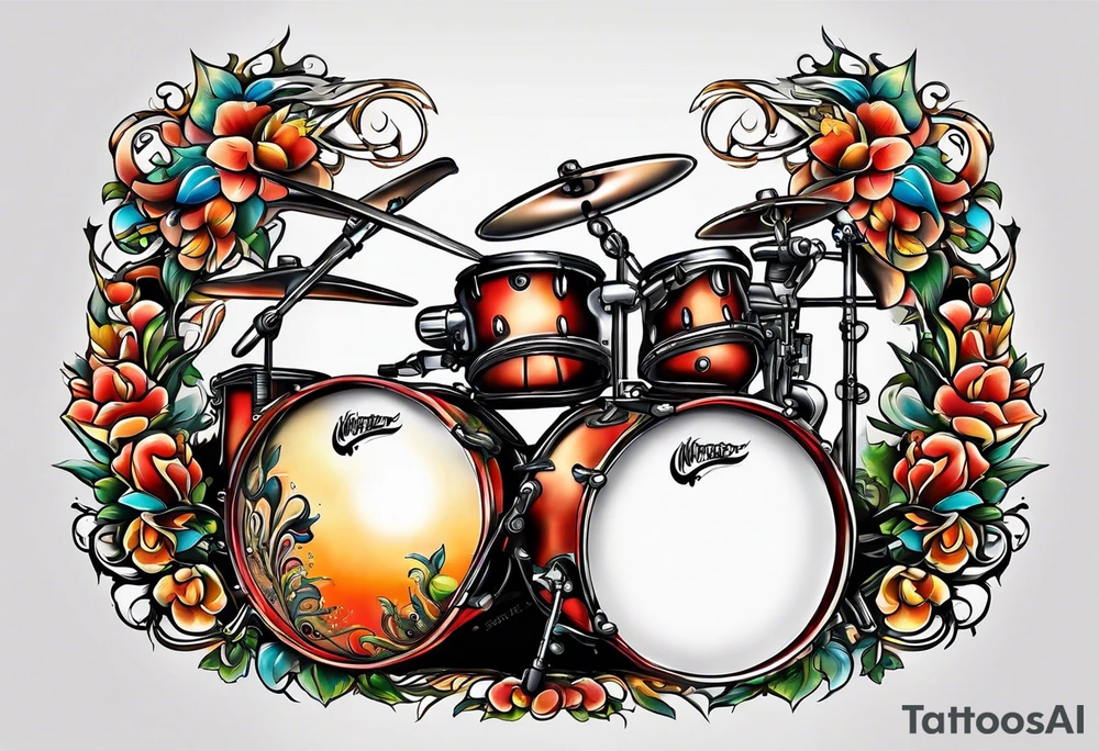 Just 4 fun band with guitar and drums tattoo idea