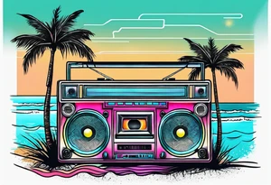 1980'S BOOM BOX MIAMI VICE STYLE, BEACH , PALM TREES, MUSIC NOTES tattoo idea