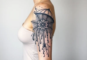 A snowflake melting and turning into rain drops and the rain drops cascading over and umbrella tattoo idea