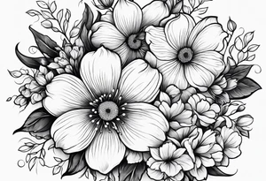 March, April,  June,  November,  December birth flowers tattoo idea