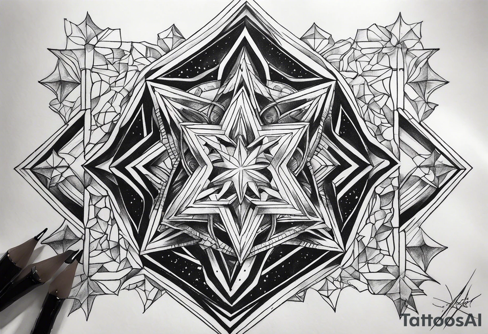 Tesseract and stars tattoo idea