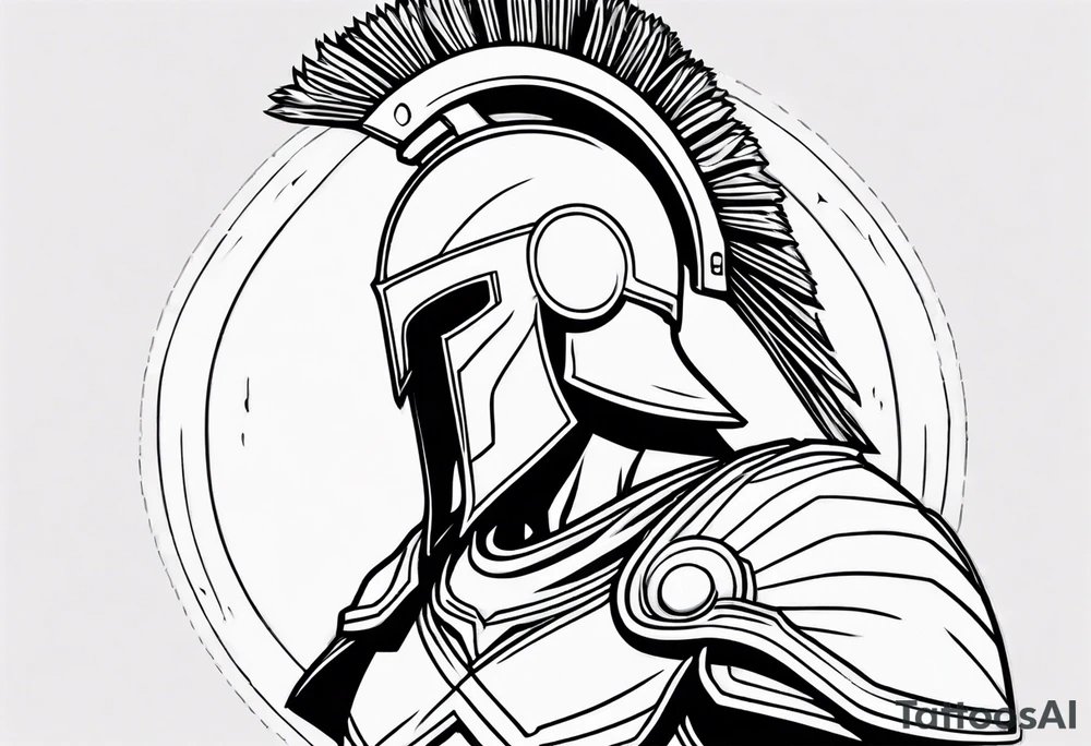 rectangular landscape format ultra-fine line linework vector of a spartan from the side, spartan spear, spartan shield, laurel wreath tattoo idea