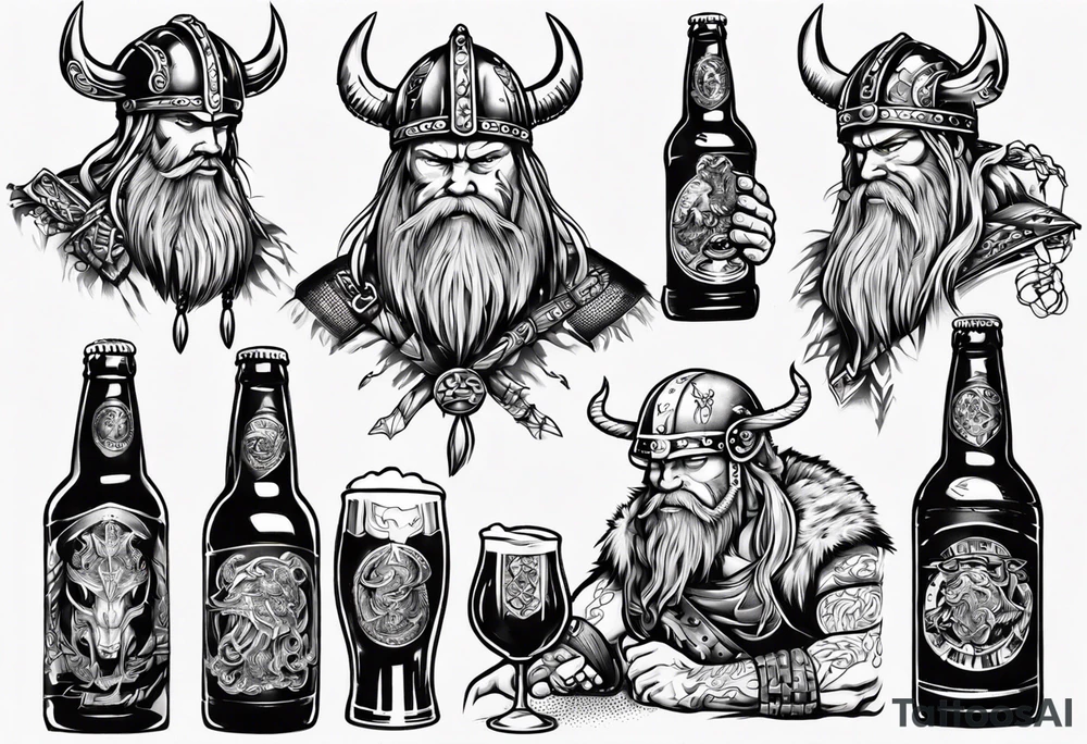 viking drinking beer tattoo idea