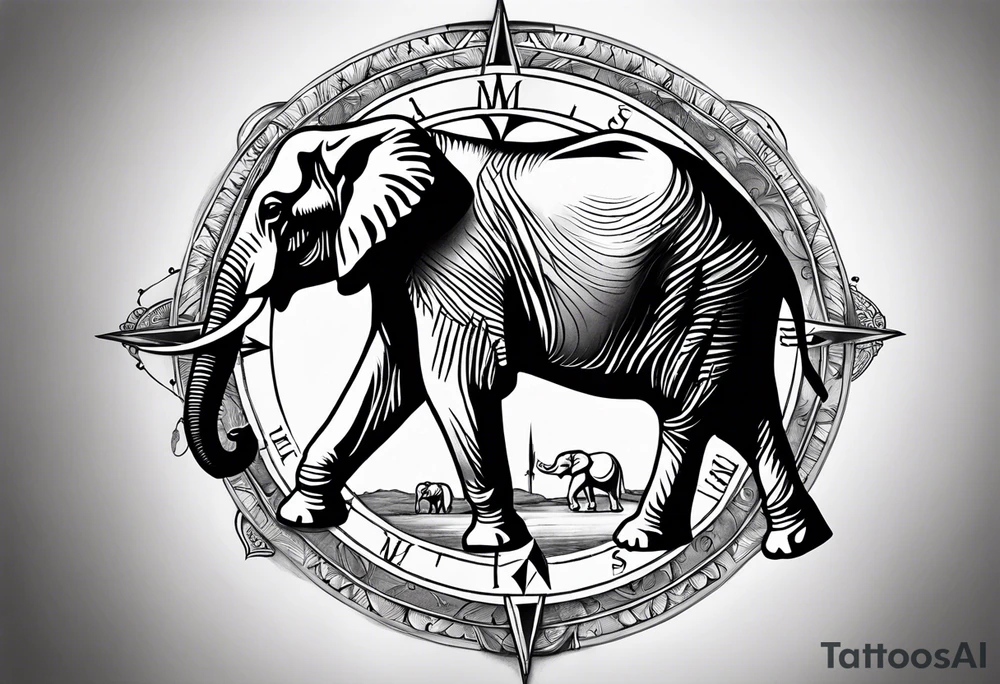 Compass held by an elephant tattoo idea