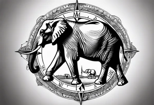 Compass held by an elephant tattoo idea