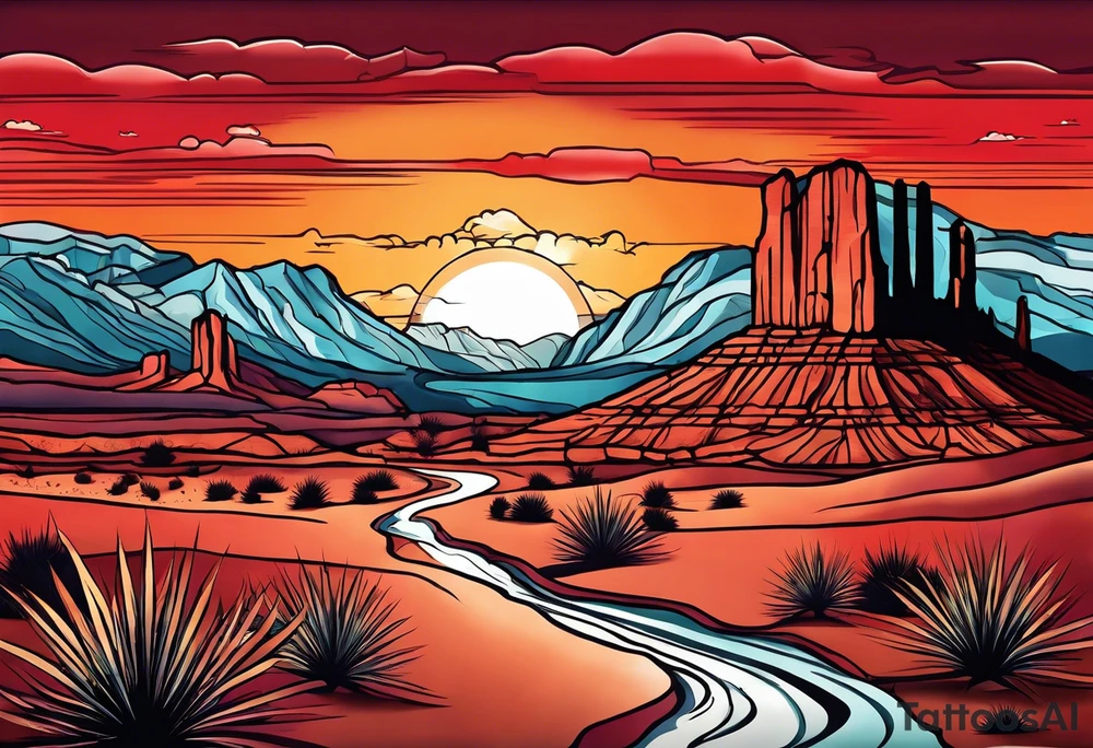 Red rock desert sunset tattoo idea