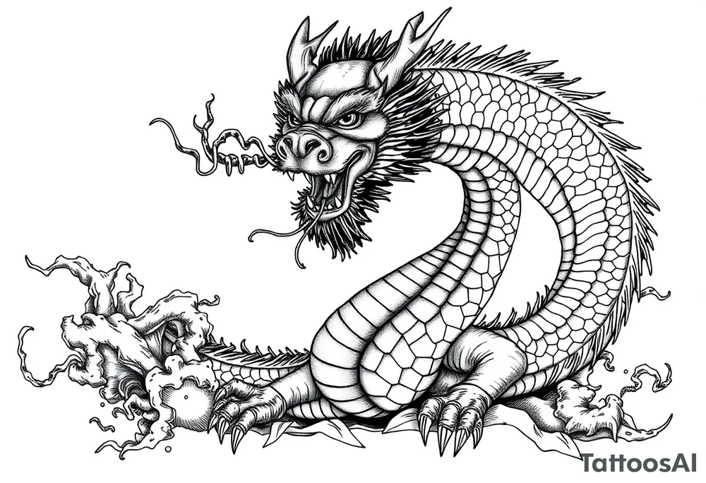 chinese dragon from the front,landscape. tattoo idea