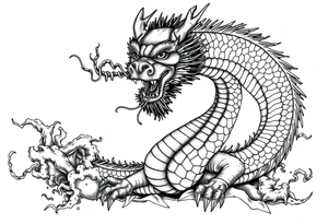 chinese dragon from the front,landscape. tattoo idea