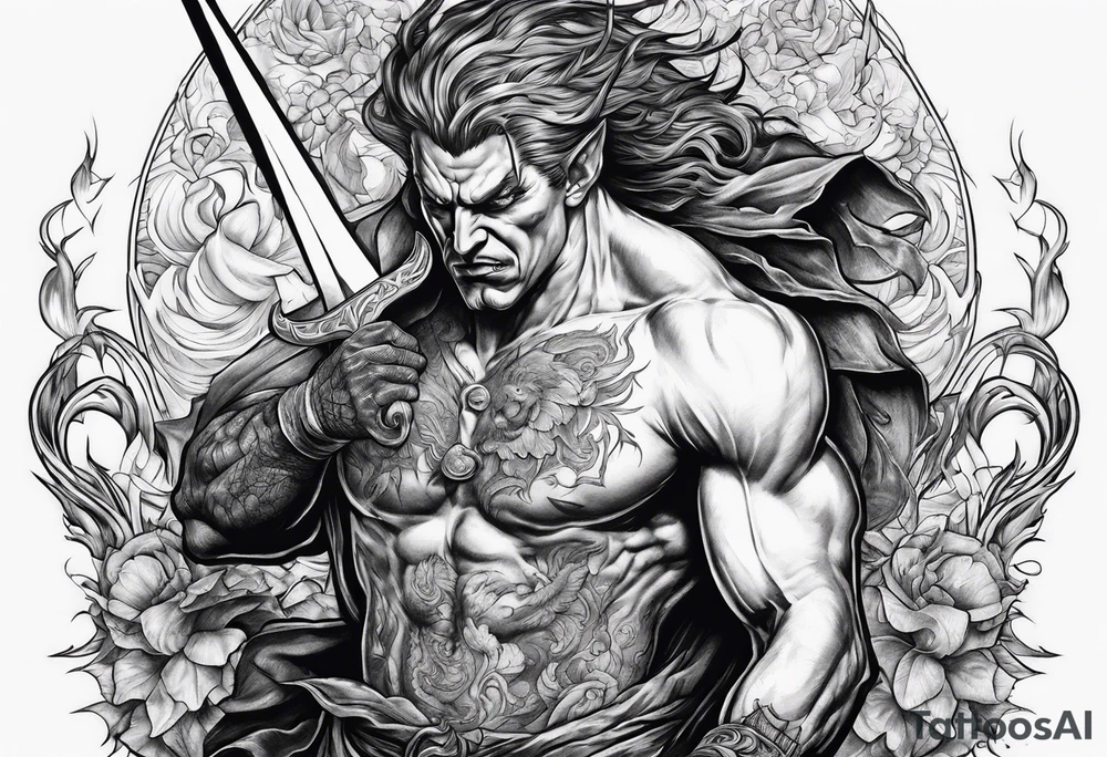 Satan getting stabbed in the back tattoo idea