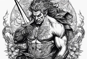 Satan getting stabbed in the back tattoo idea