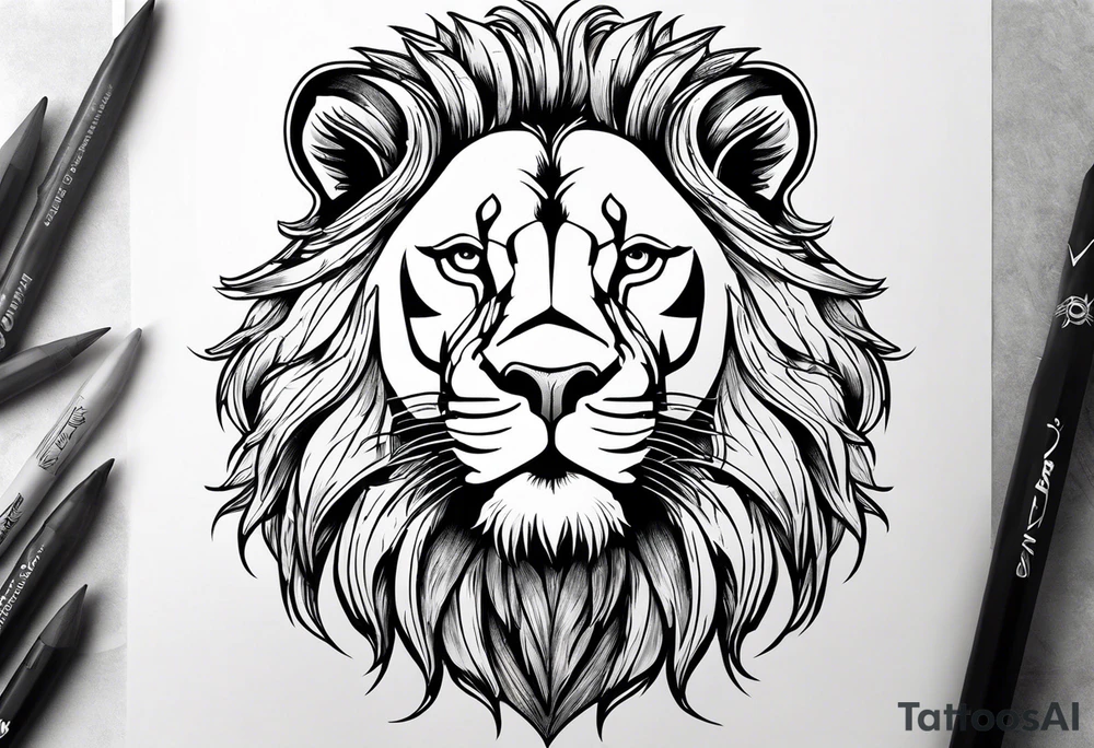 lion face, chest tattoo, roaring, open mouth tattoo idea