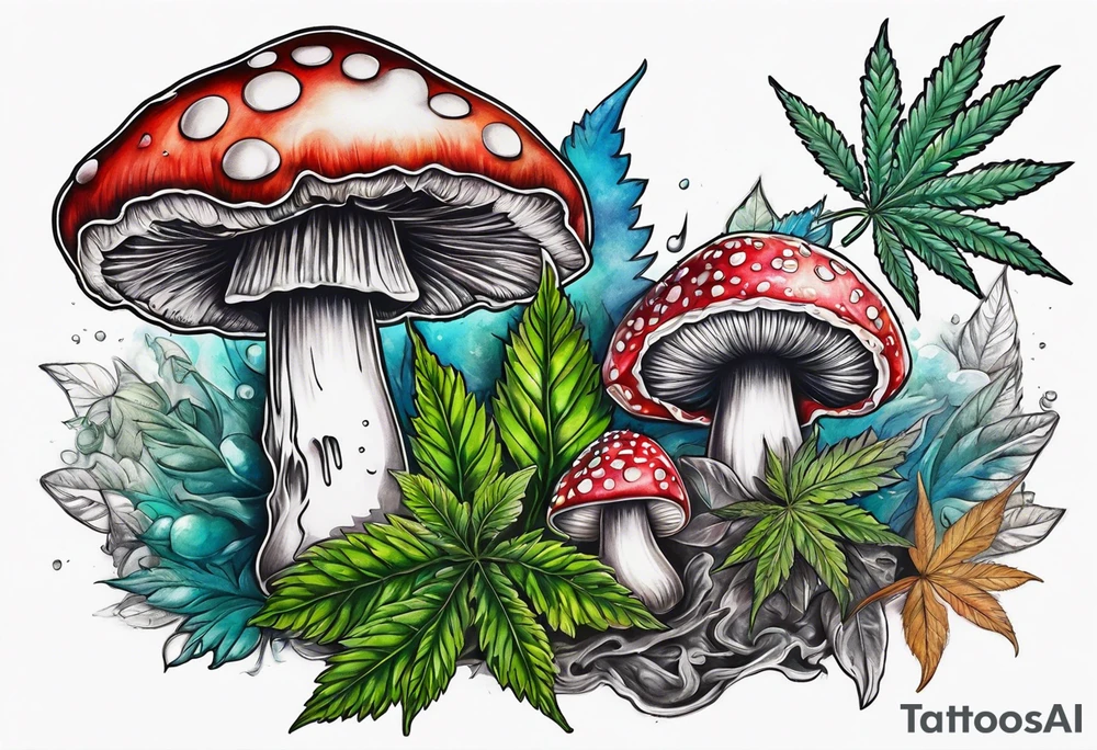 shroom and marijuana tattoo tattoo idea