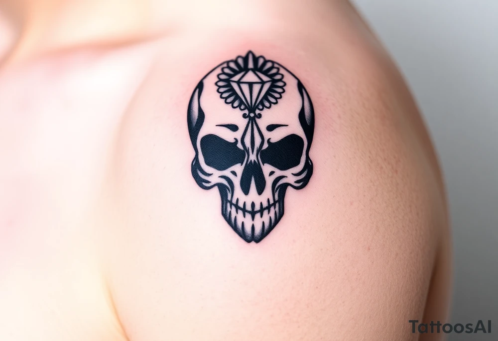 Masculine skull with a diamond and daisy tattoo idea
