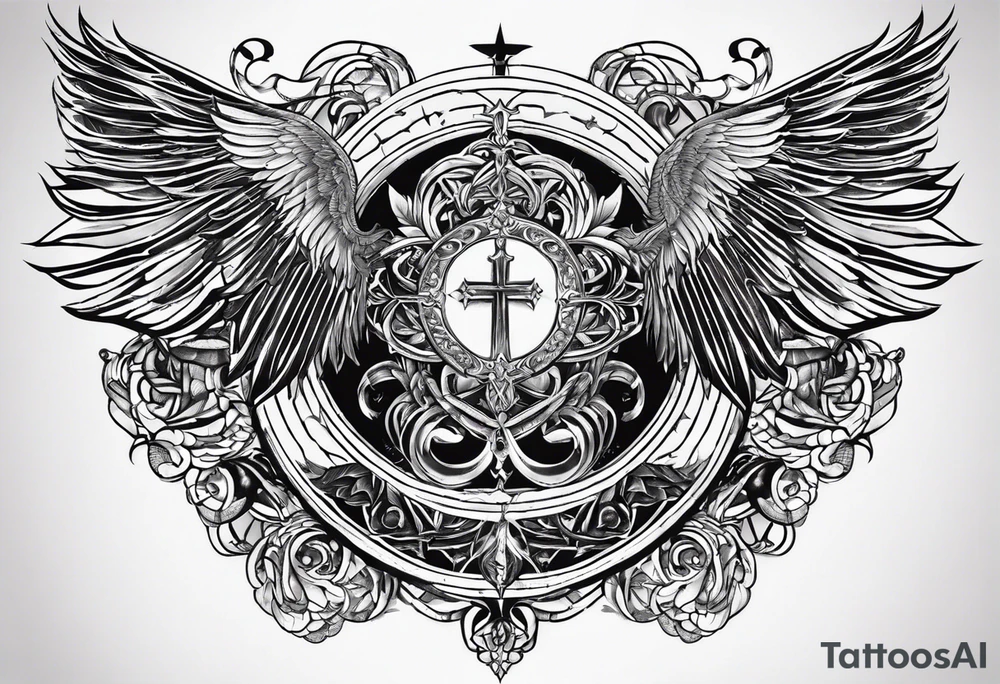 A simple tattoo that is placed on the upper back of a male. It should represent catholic religion, discipline, pain and the love to animals. tattoo idea