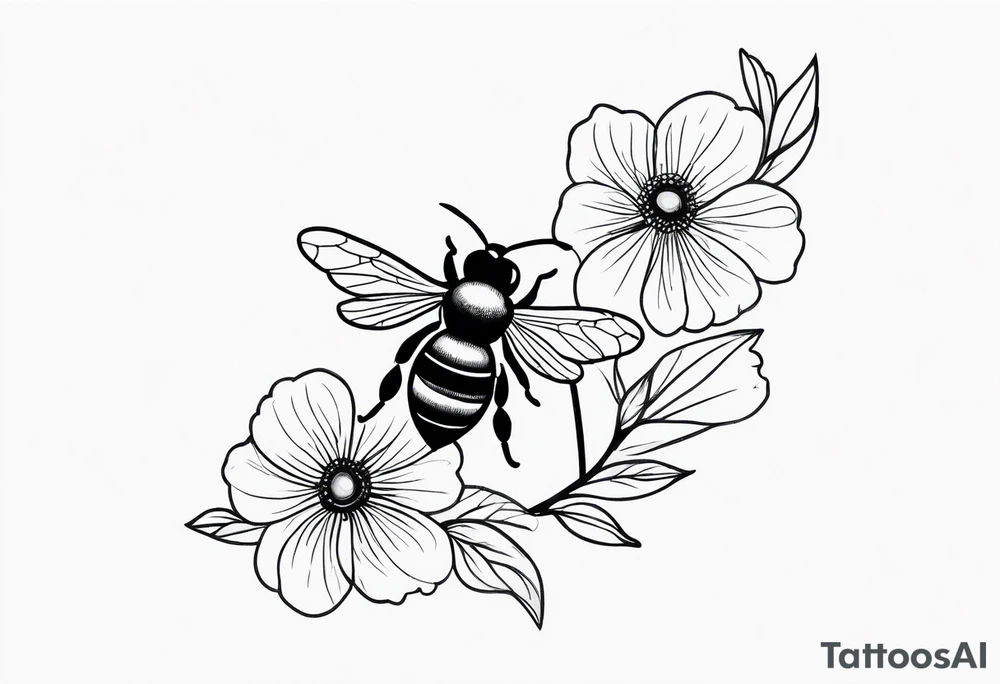 Arm wrap floral dainty with bee tattoo idea