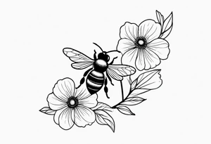 Arm wrap floral dainty with bee tattoo idea