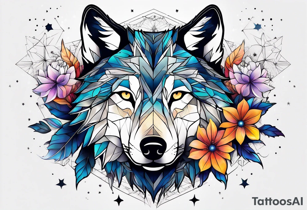 Constellation, animal wolf snow , géométric , flower tattoo idea