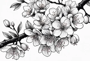 cherry blossoms with leaves and buds along branch tattoo idea