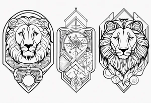 tattoo full sleeve that includes astrologic signs of  cancer, aquarius, lion and sagittarius tattoo idea