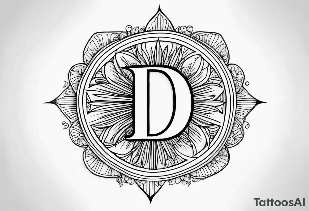 Letter d sun fine line tattoo idea