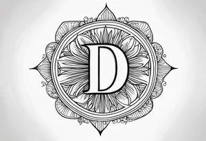 Letter d sun fine line tattoo idea