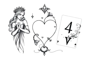 Queen of hearts, 2 of hearts and a 4 of hearts plating card tattoo idea