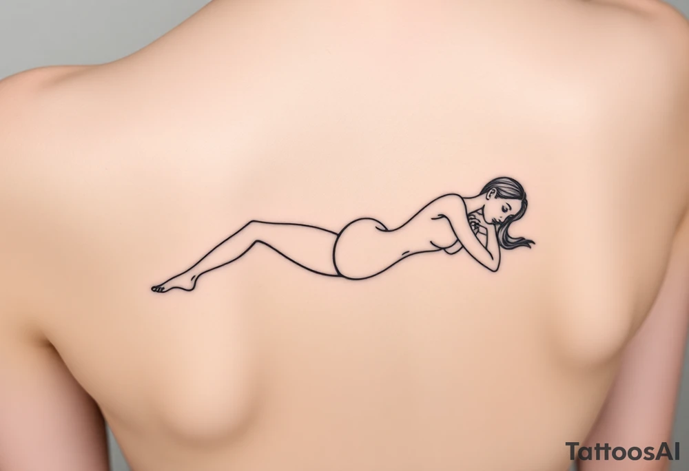 delicate small silhouette of woman lying on her side partially unclothed thin lines tattoo idea