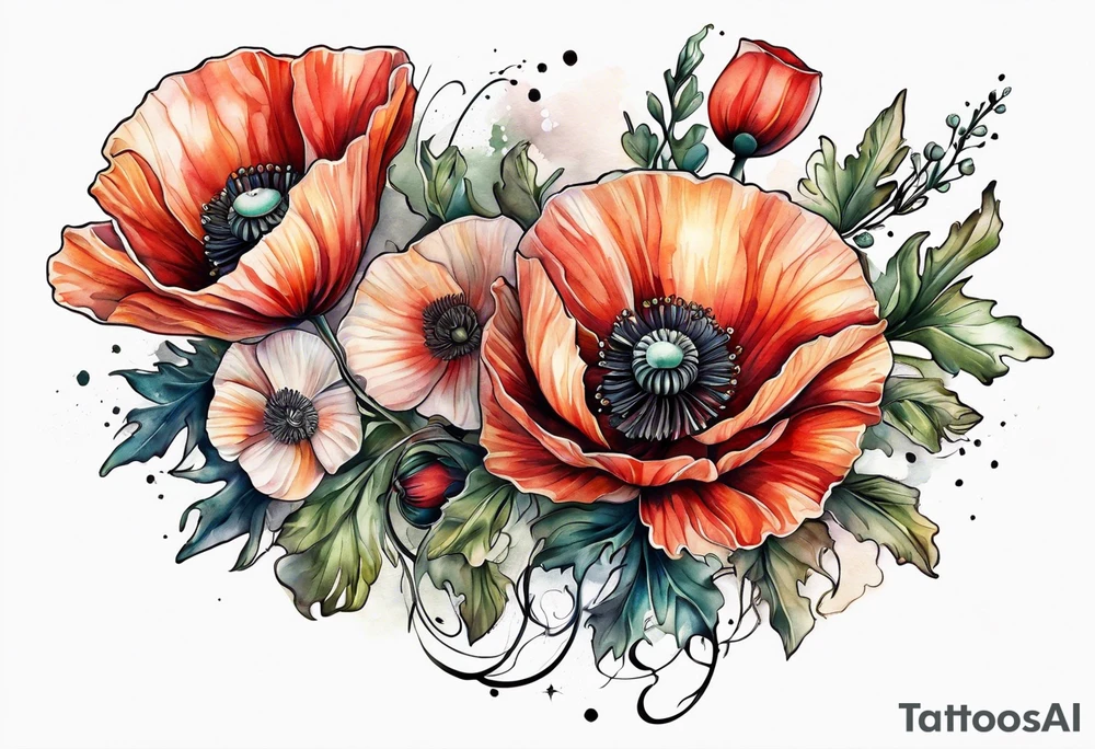 Poppy bouquet tattoo idea