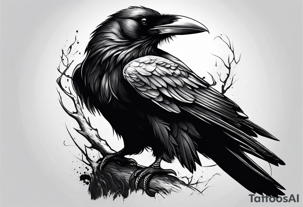 black raven with sword in mouth tattoo idea