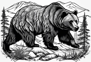 A grizzly bear hunting wolves in the wild tattoo idea