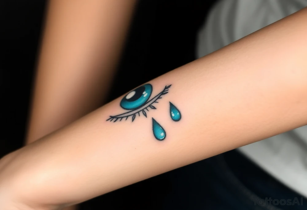 A tear drop dripping from the eye, glowing in silver and blue tattoo idea
