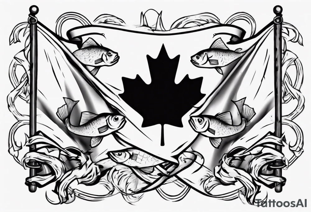 Canadian flag with crossed fish hooks tattoo idea