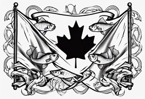 Canadian flag with crossed fish hooks tattoo idea