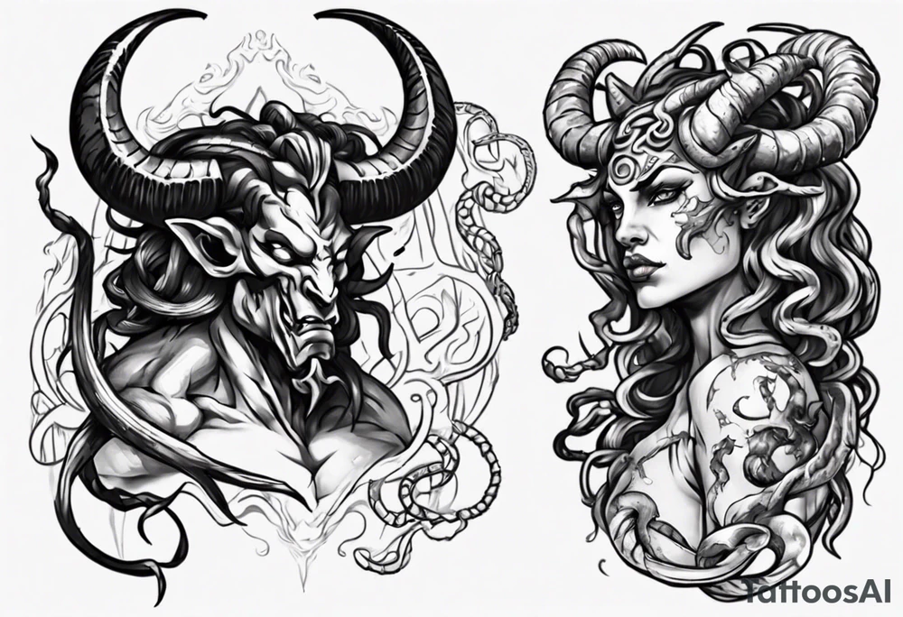 minotaur evil and medusa side by side tattoo idea