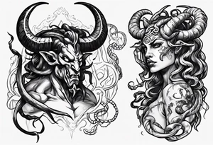 minotaur evil and medusa side by side tattoo idea