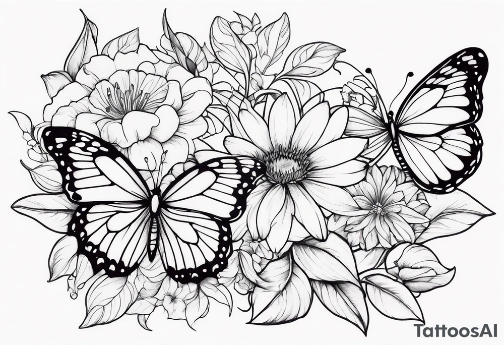Butterflies with lilys, asters and morning glories tattoo idea