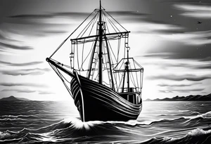 A simple vintage fishing boat tattoo idea