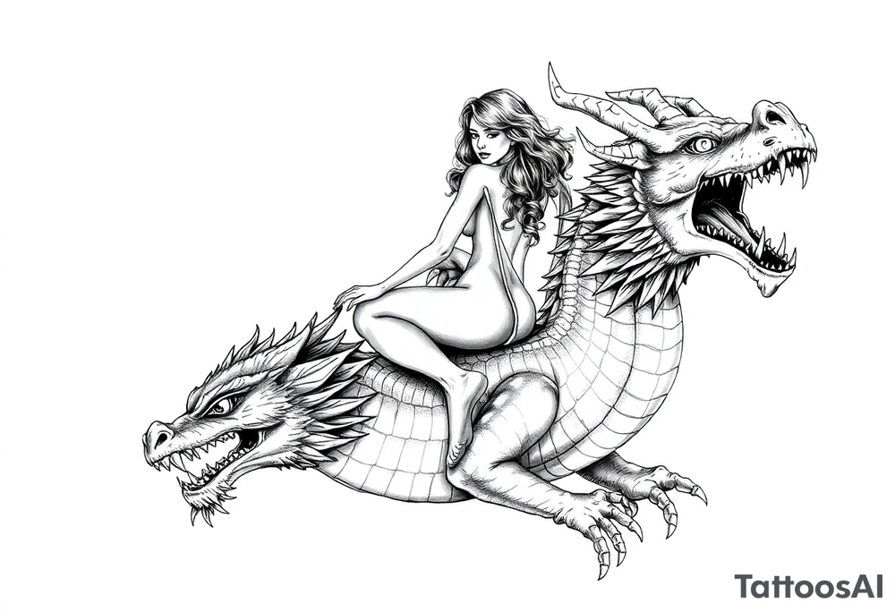 naked girl riding big dragon, slut tattoo idea