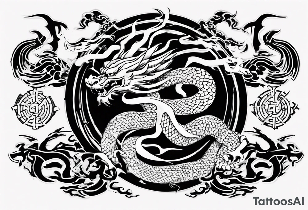 Taekwondo blackbelt with korean dragon in background tattoo idea