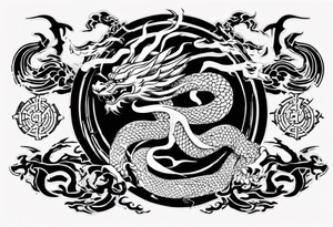 Taekwondo blackbelt with korean dragon in background tattoo idea