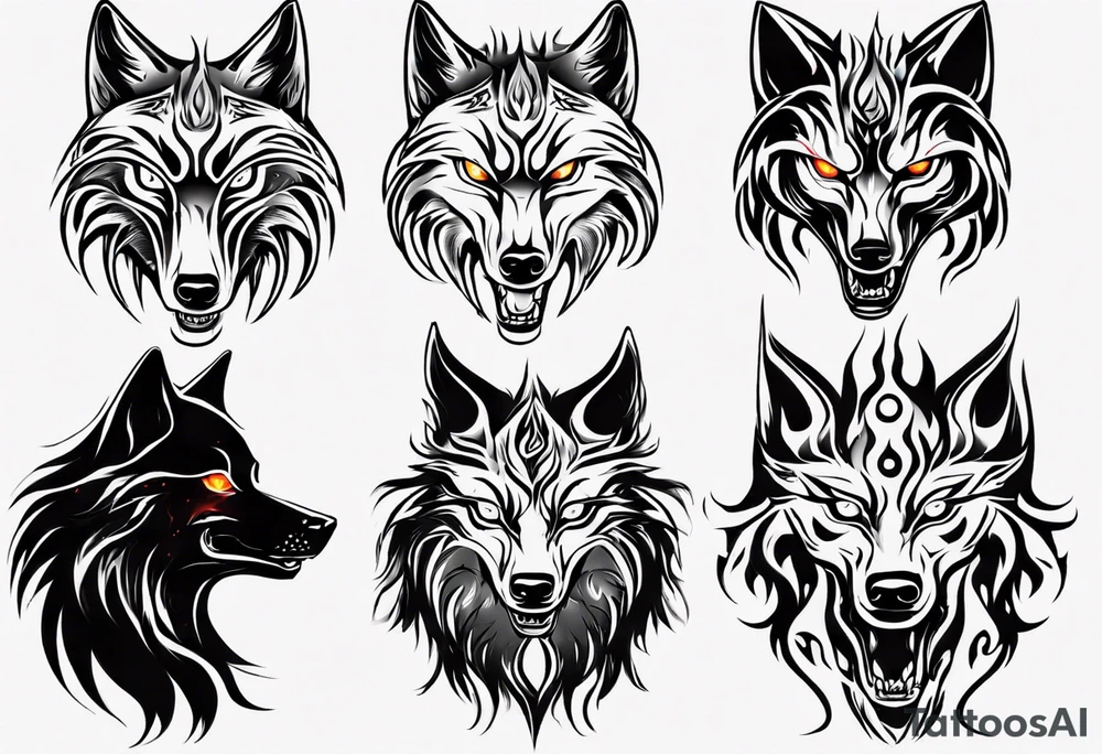 black wolf with flaming eyes tattoo idea