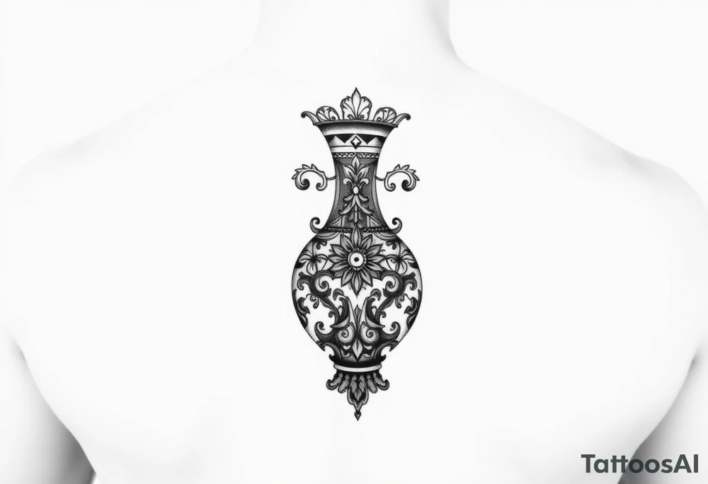Large Decorative ornamental vase tattoo idea