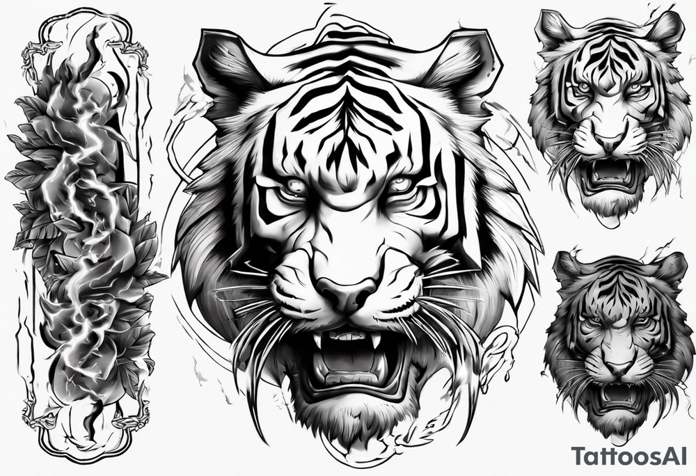 ancient Tiger with lightning for a forearm sleeve tattoo idea