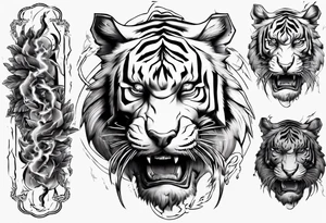 ancient Tiger with lightning for a forearm sleeve tattoo idea