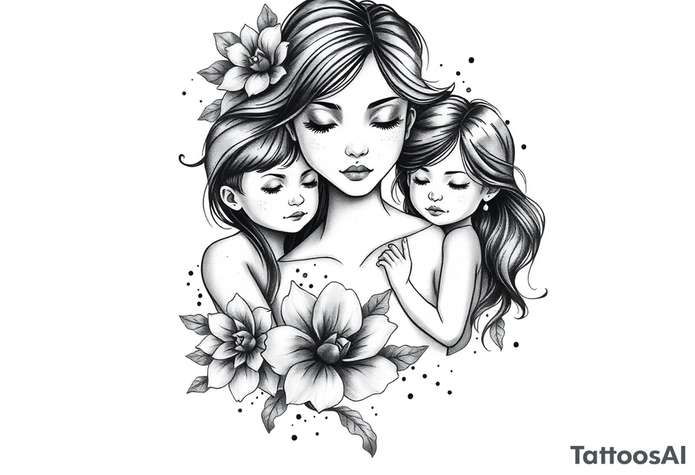 Mother with 3 kids tattoo idea