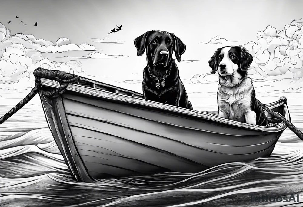 two dogs in a boat. The name on the boat is McNamara tattoo idea