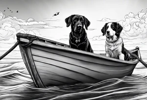 two dogs in a boat. The name on the boat is McNamara tattoo idea
