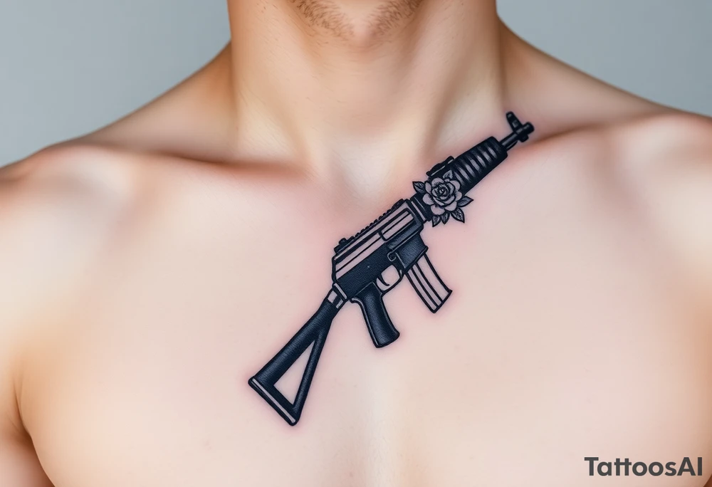 ak 47 black silhouette with floral details tattoo idea